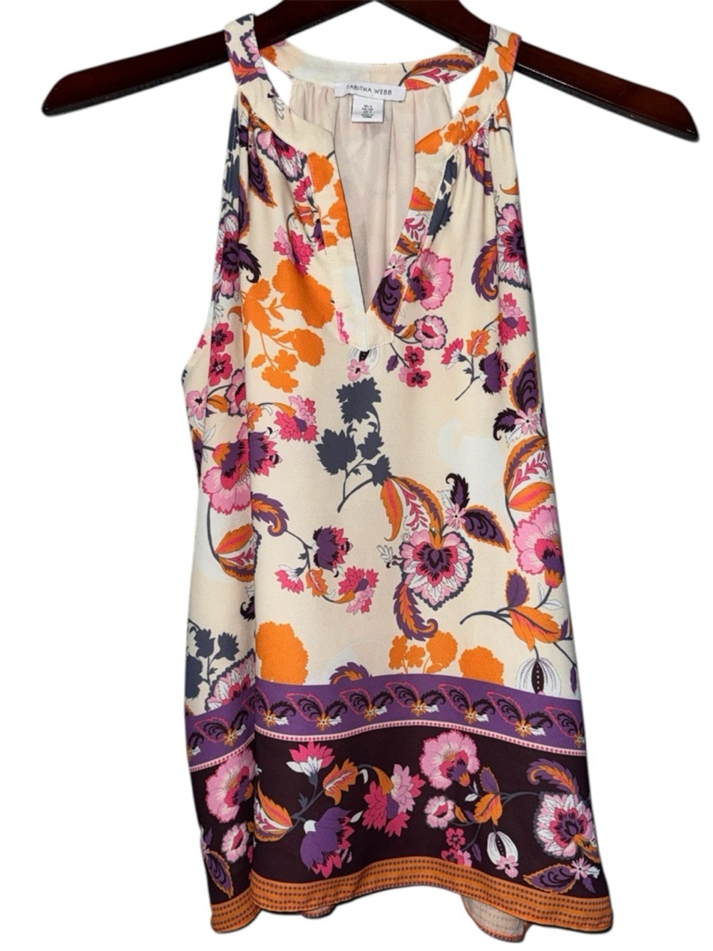 Tabitha Webb Size S Cream Floral Halter Camisole with Pink & Orange Accents